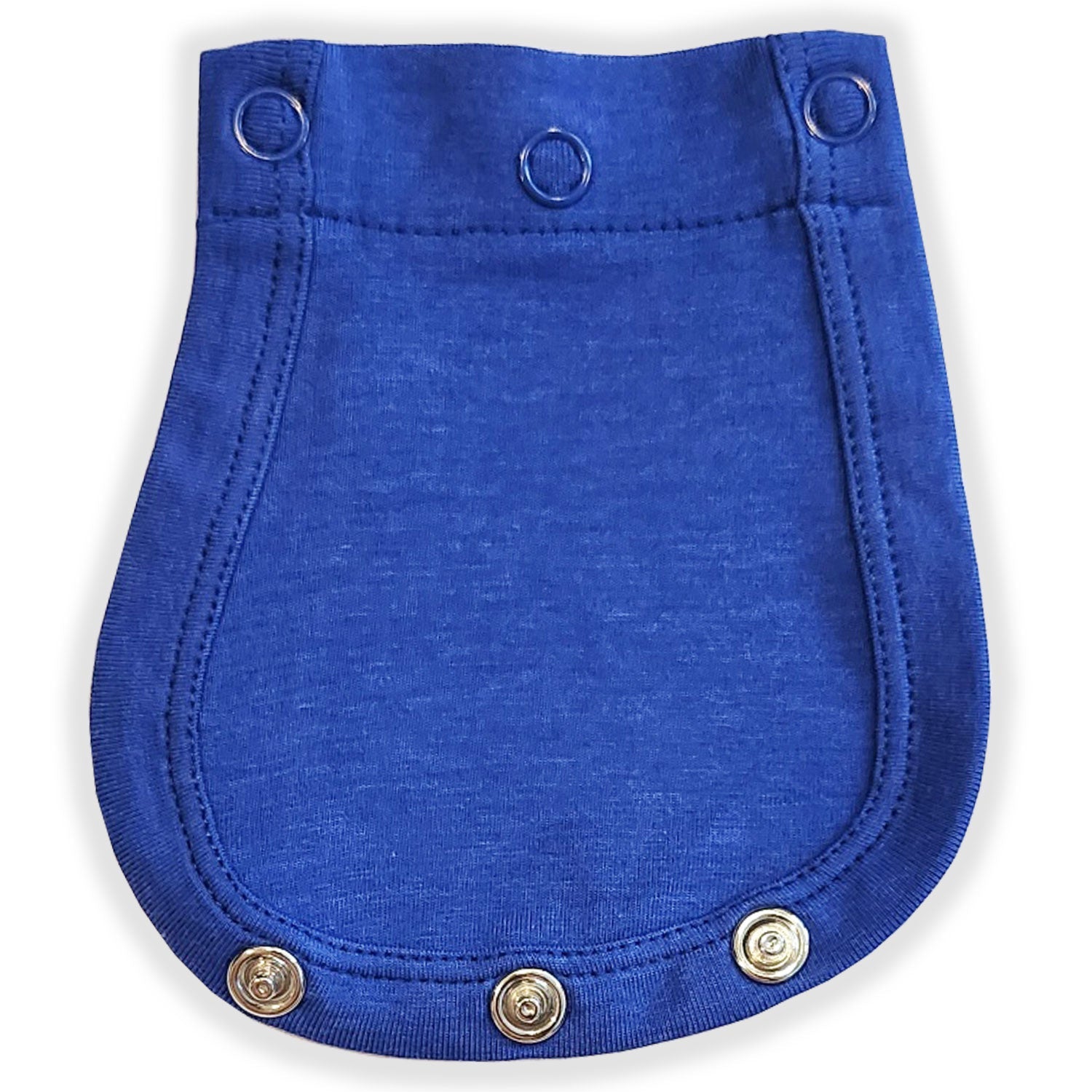 Blue fabric patch with button details on a white background