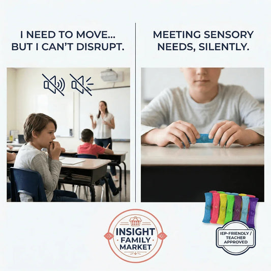 Student using sensory fidget toy silently in classroom, IEP-friendly, meets sensory needs.