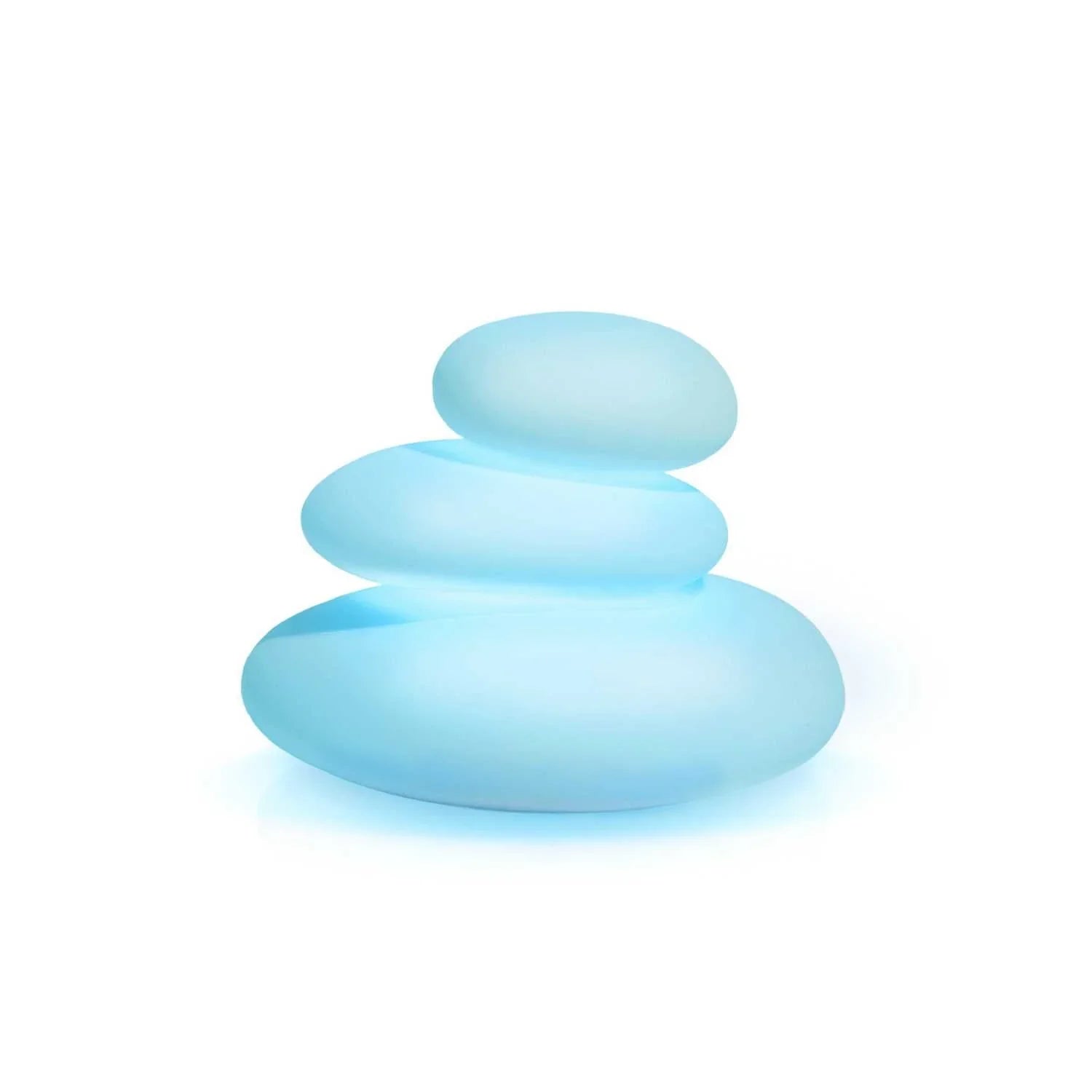 Glowing blue stacked pebble lamp for sensory support and calming decor