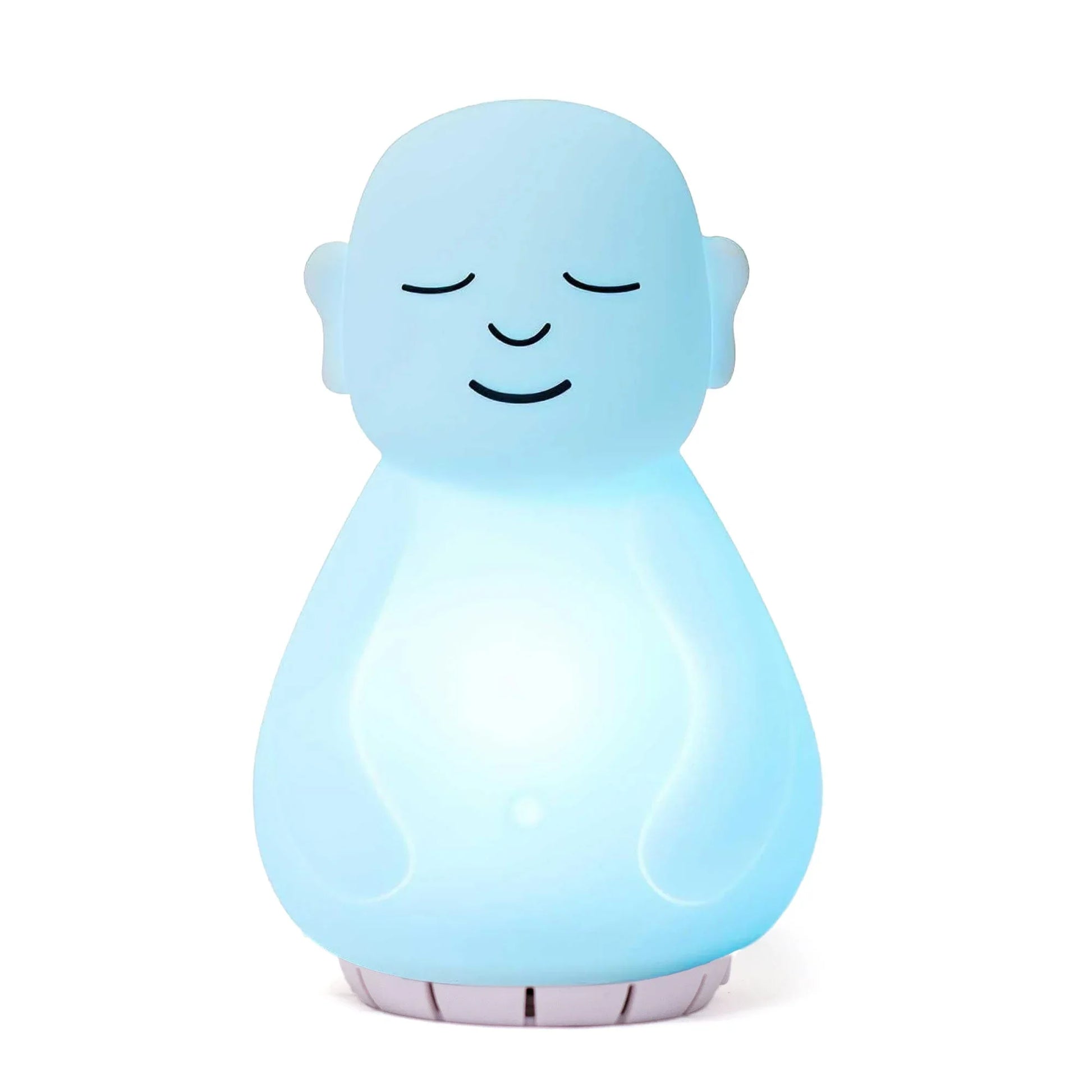 Blue sensory kids night light shaped like a meditating figure for calming bedtime support