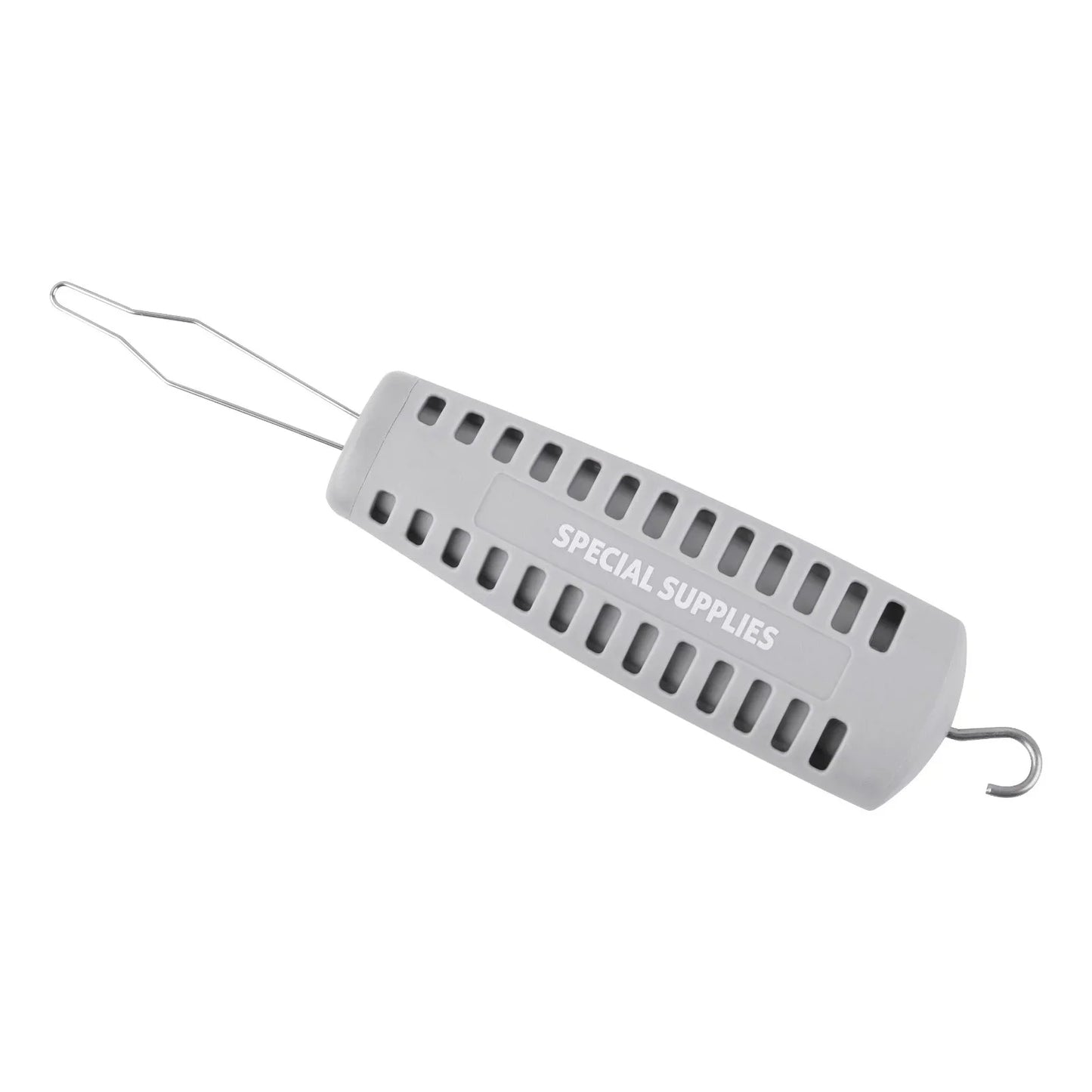 Adaptive button hook zipper pull dressing aid with gray ergonomic handle
