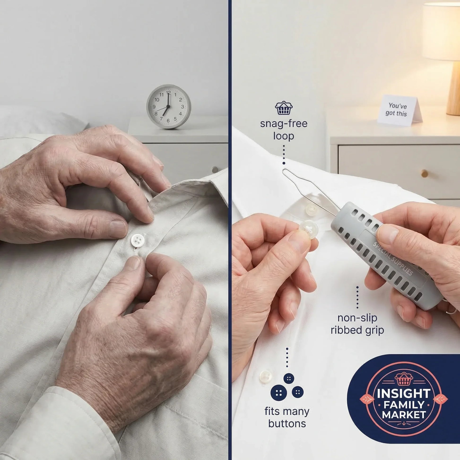 Adaptive buttoning tool for sensory-friendly, stress-free dressing on a shirt