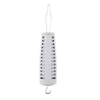 White plastic sensory tool with grip, wire loop top, and metal hook, isolated on white background