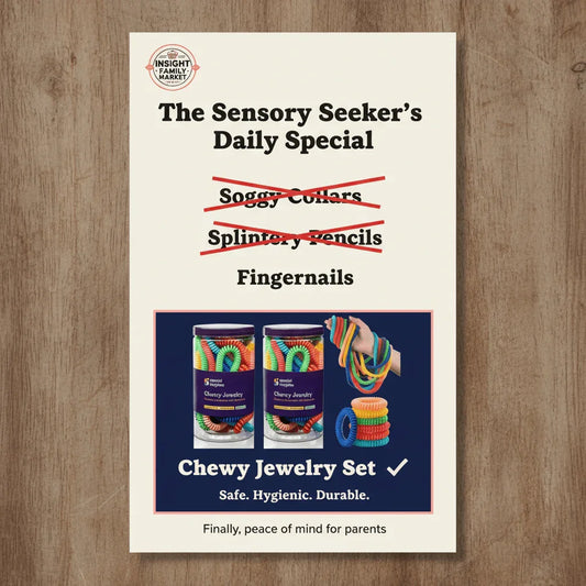 Chewy jewelry set for sensory seekers, colorful bracelets in jars, safe and durable alternative.