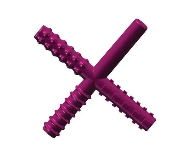 Purple sensory chew stick with textured grips for oral sensory needs