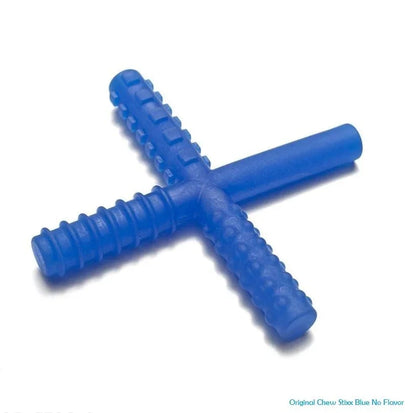 Blue sensory chew stick for oral motor therapy with textured surface, autism sensory tool
