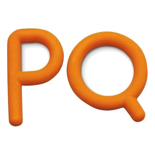 Orange sensory-friendly foam letters P and Q for educational and learning activities