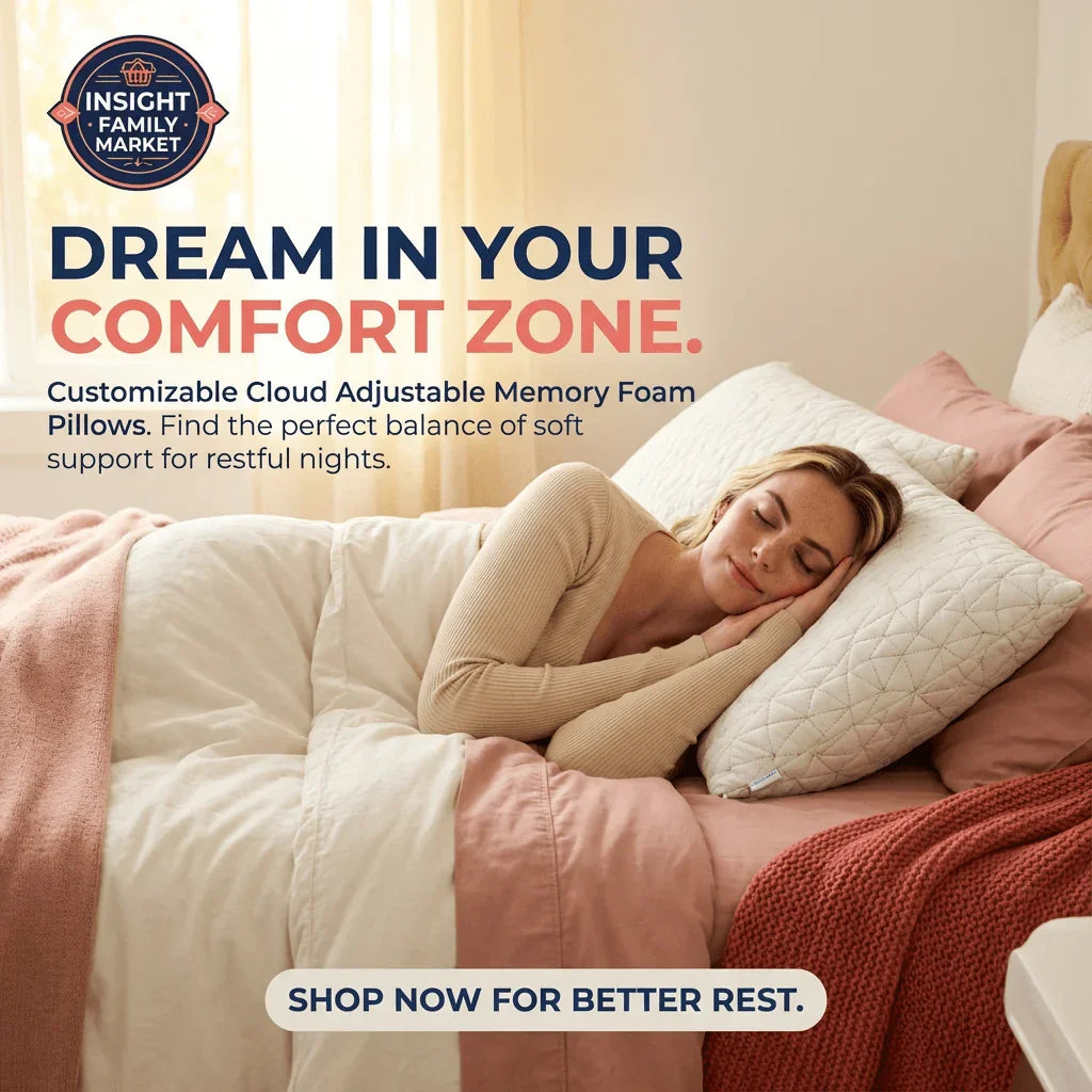 Woman sleeping on adjustable memory foam pillow in cozy bedroom with soft bedding