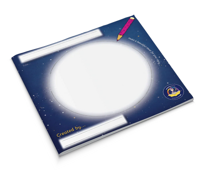 Blank children's storybook with a blue starry cover and space for title and illustration