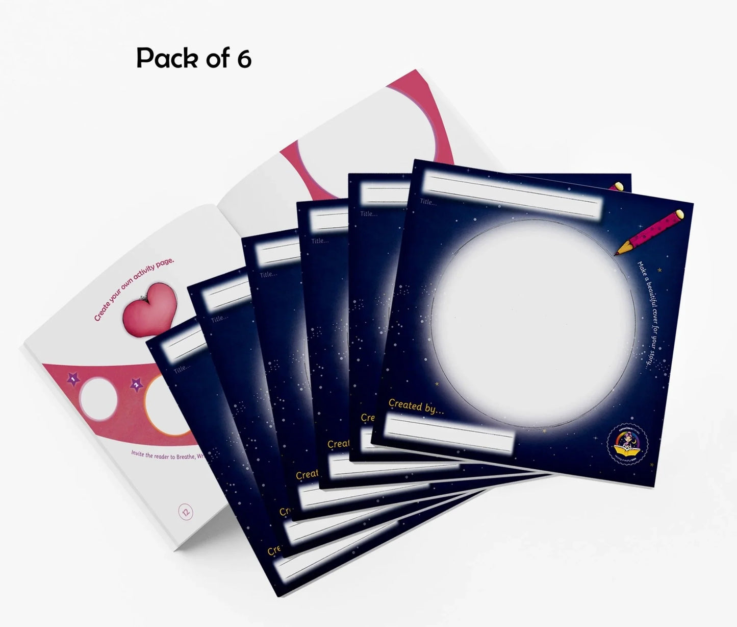 Pack of 6 blank activity books with customizable covers, creative learning tools for kids