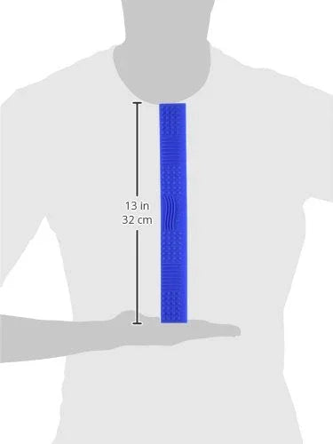 Blue sensory chew stick, 13 inches long, textured surface, shown for size reference.