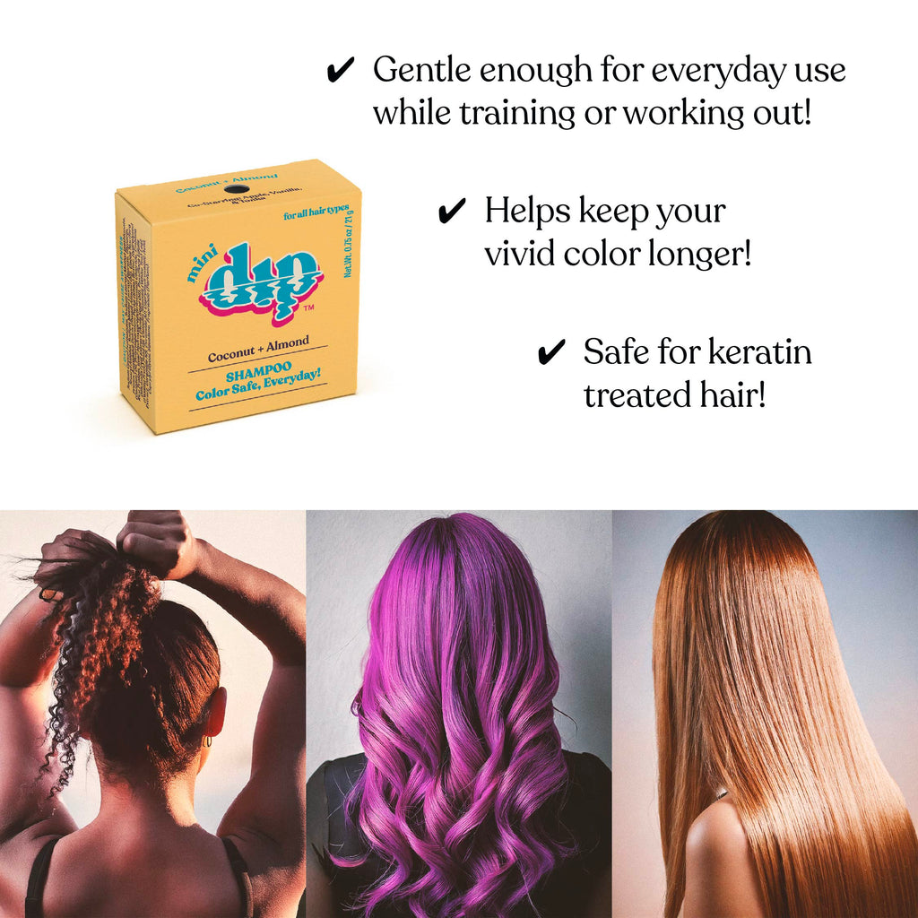 Box of 'Red Dip' hair care product with text about its benefits and images of people with styled hair.