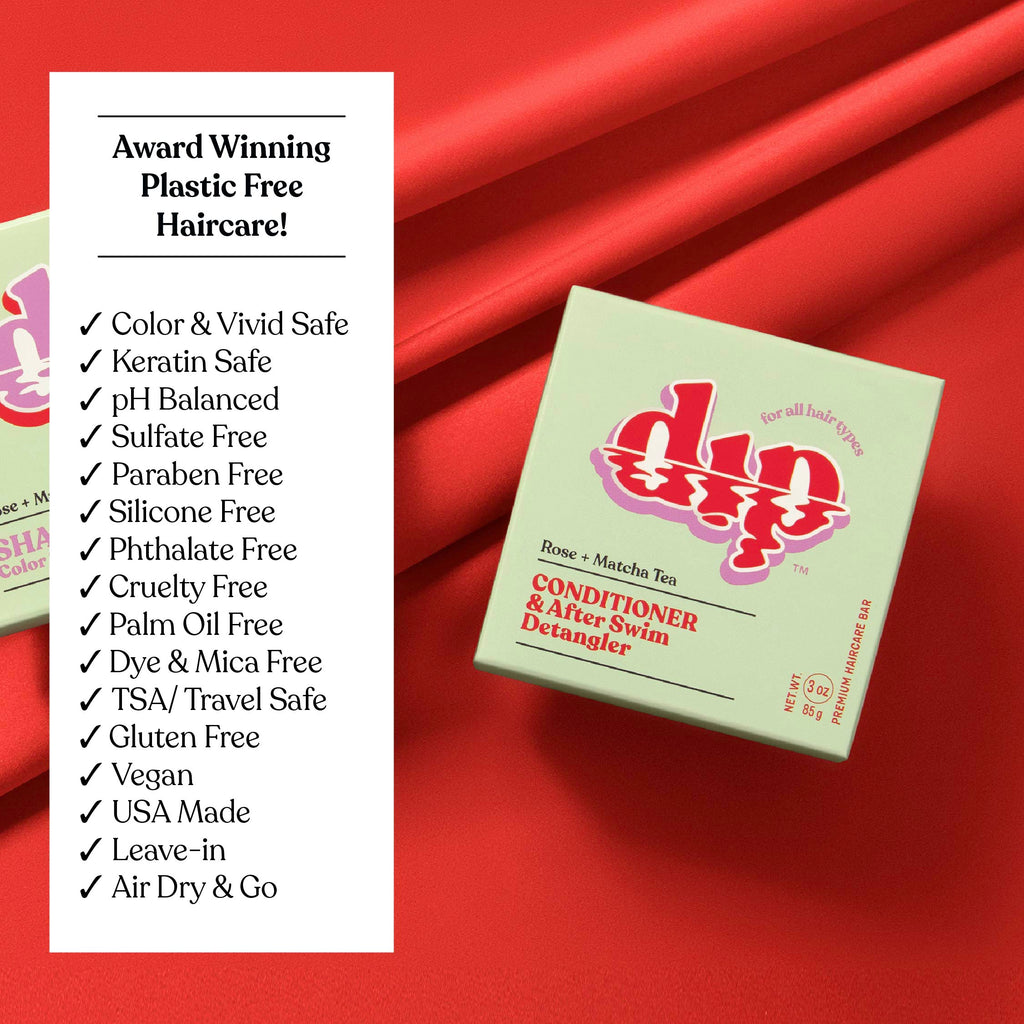 Box of Dap haircare product with list of features on a red background