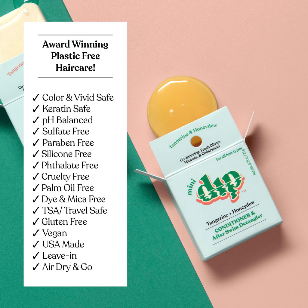 Box of hair care product with list of benefits on a colorful background