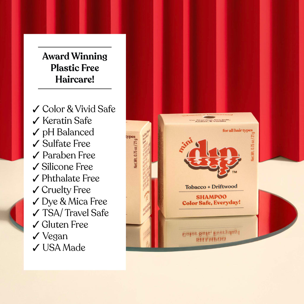 Dap shampoo box with product features listed on a red and beige background