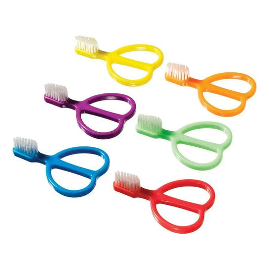 Set of five colorful sensory-friendly toothbrushes with ergonomic handles