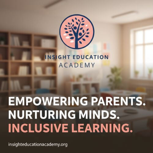 Insight Education Academy logo with a blurred classroom background