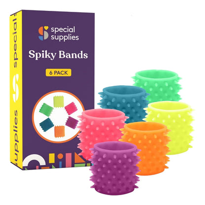 Colorful sensory spiky bands 6 pack with textured silicone for fidget and sensory needs