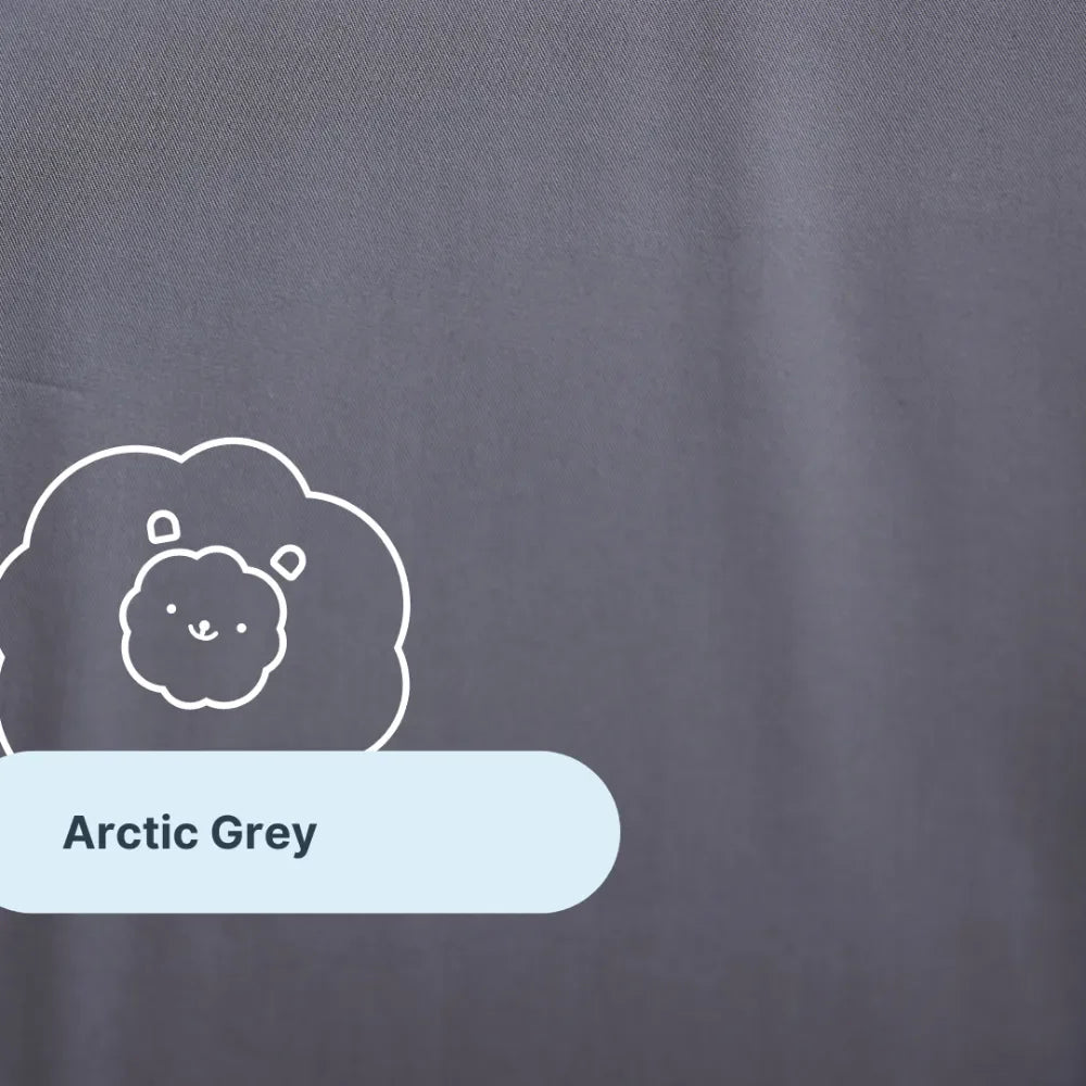 Arctic grey cooling weighted blanket fabric close-up with sheep illustration