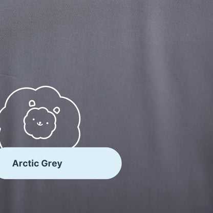 Arctic grey cooling weighted blanket fabric close-up with sheep illustration