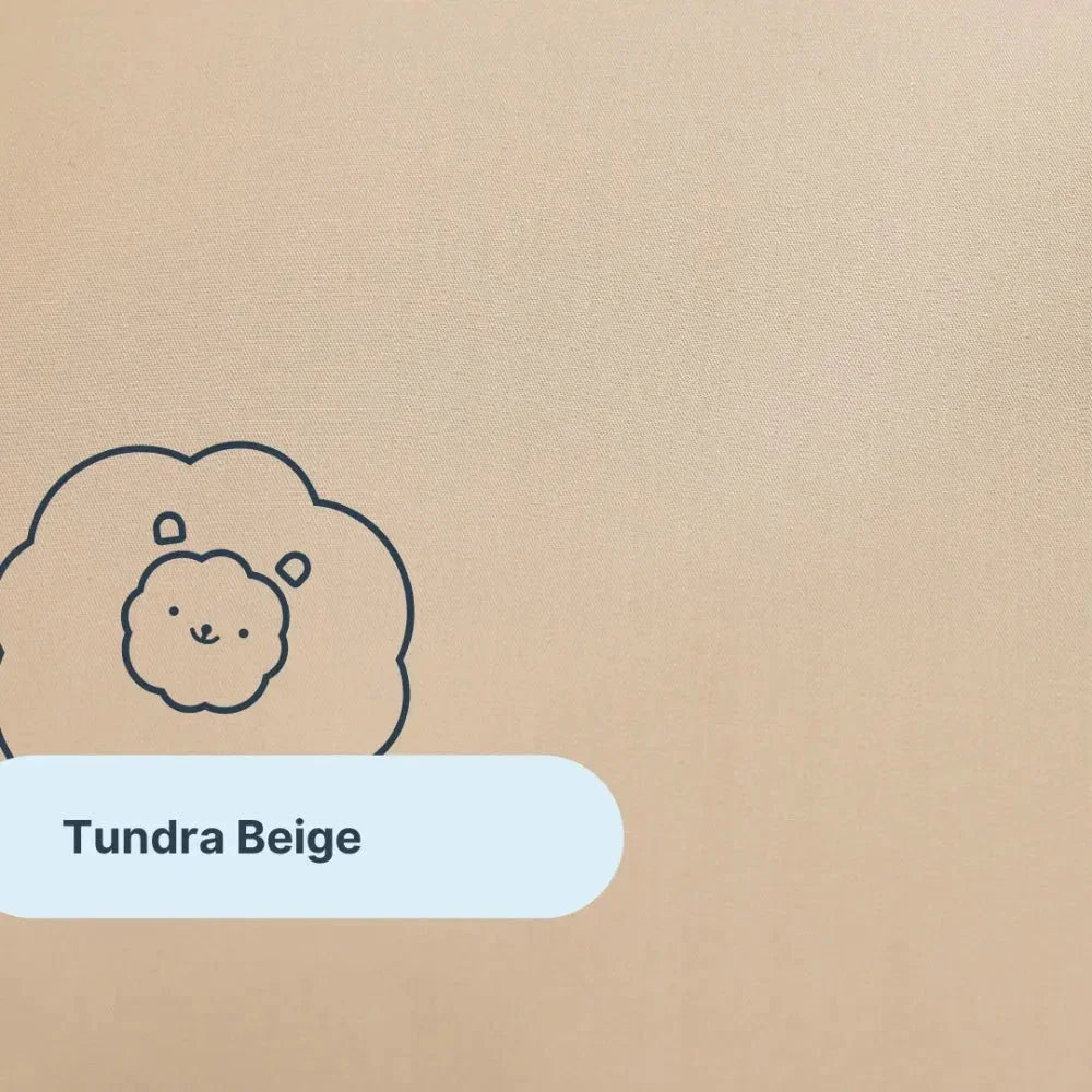 Tundra Beige knit cooling weighted blanket color sample with cute sheep illustration