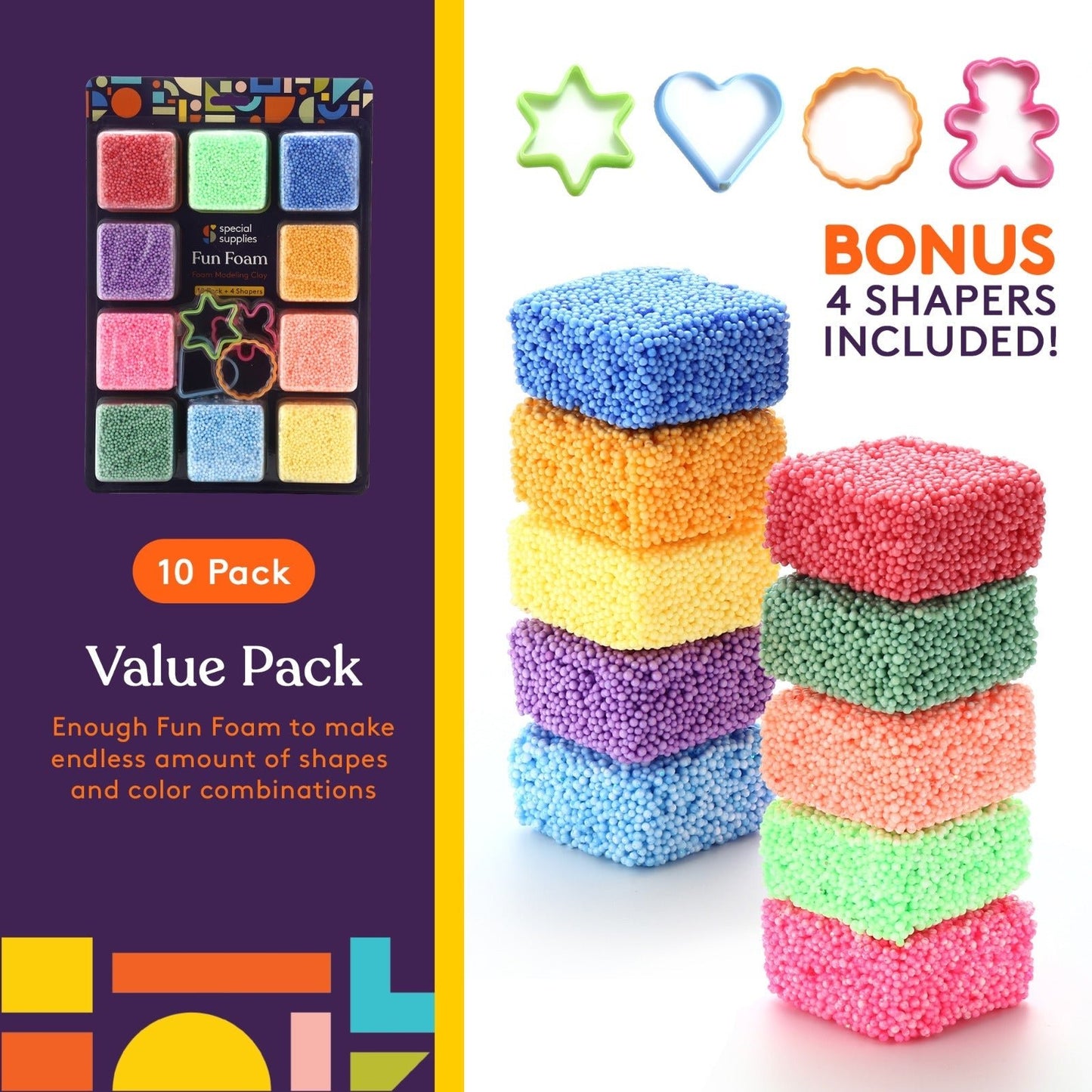 Fun Foam Modeling Foam Beads Play Kit ( 10 Blocks) - 4 Shapes - Insight Family Market