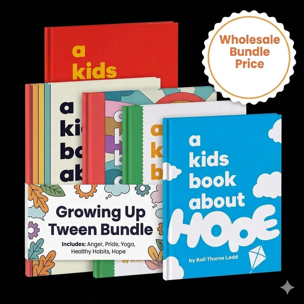 Collection of books titled 'a kids book about' with a focus on themes like anger, pride, yoga, healthy habits, and hope.