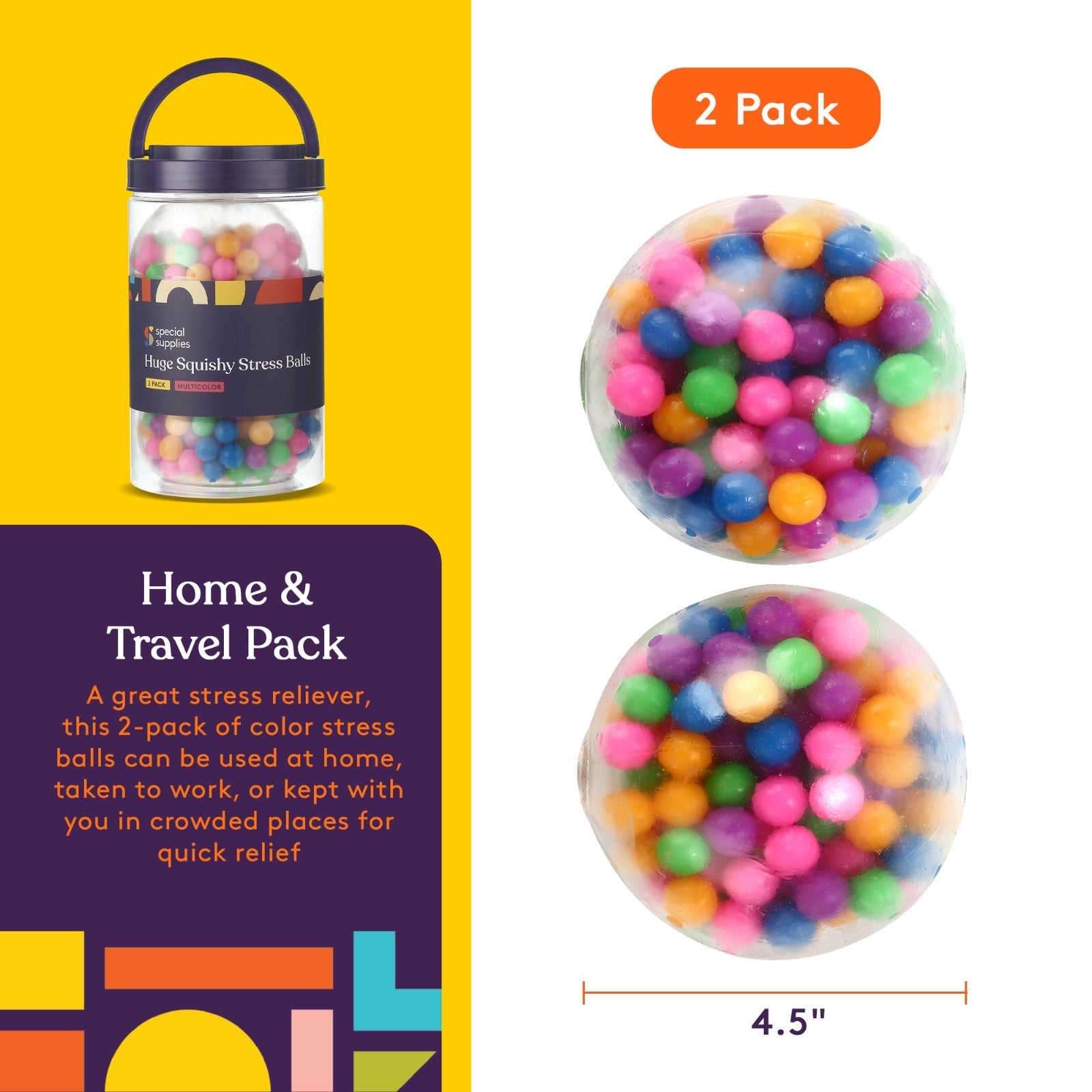 Squishy Stress Balls (2 - Pack) Squeeze, Color Sensory Toy - Relieve Tension, Stress - Home, Travel and Office Use - Fun for Kids and Adults (Huge) - Insight Family Market