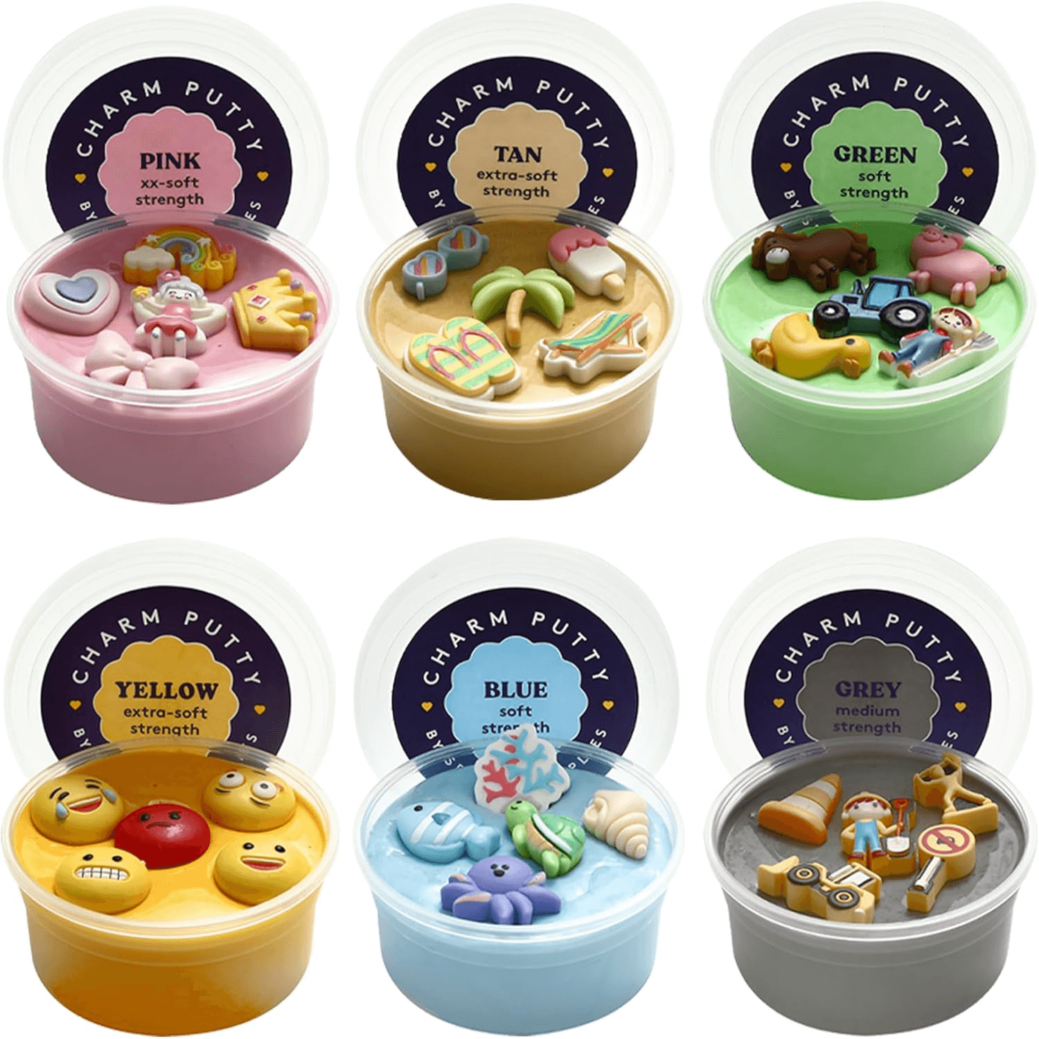 Sensory Therapy Putty for Kids and Adults with Cute Charms, Resistive Hand Exercise Stress Relief Therapy Putty, Five Ounces of Each Putty, Construction,Sea,Beach,Princess,Emoji,Farm - Insight Family Market