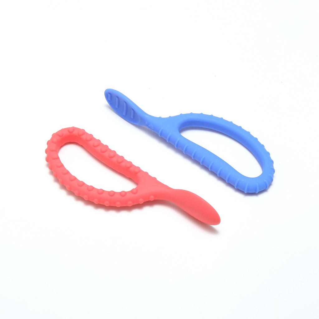 Special Supplies Duo Spoon Loops Oral Motor Therapy Tools, 2 Pack, Textured Stimulation and Sensory Input Treatment for Babies, Toddlers or Kids, BPA Free Silicone with Flexible, Easy Handle - Red & Blue - Insight Family Market