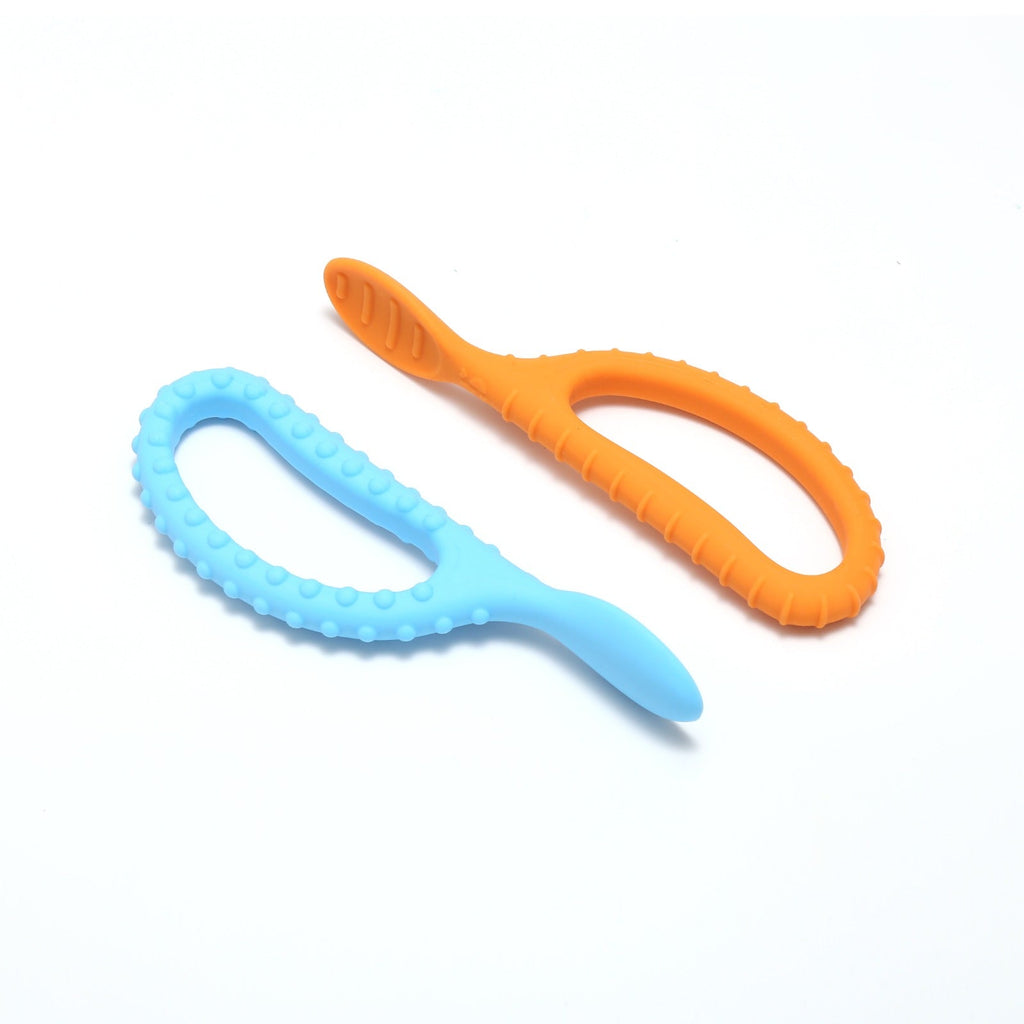 Special Supplies Duo Spoon Loops Oral Motor Therapy Tools, 2 Pack, Textured Stimulation and Sensory Input Treatment for Babies, Toddlers or Kids, BPA Free Silicone with Flexible, Easy Handle - Blue & Orange - Insight Family Market
