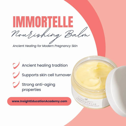 Immortelle Nourishing Balm open jar with creamy texture, promotes skin renewal and anti-aging