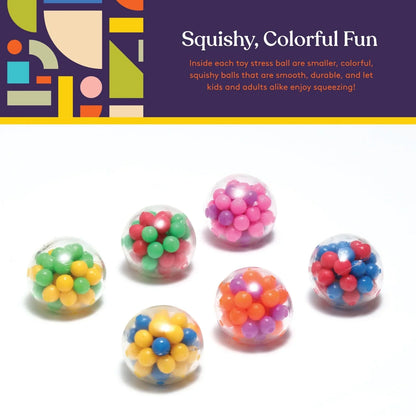 Colorful sensory stress balls with smaller beads inside for fidget and focus support