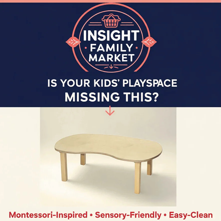 Montessori-inspired sensory-friendly kids activity table in light wood, easy-clean design