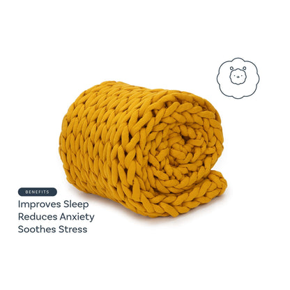 Chunky marigold yellow weighted blanket for sleep support and stress relief