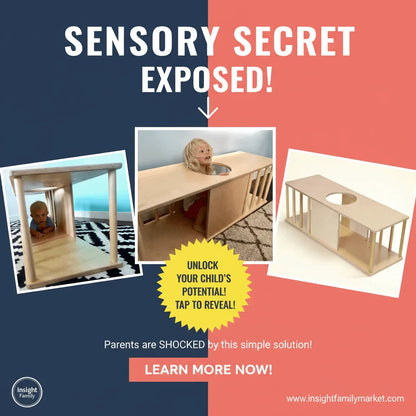 Sensory play tunnel for children, wooden sensory box for sensory integration and playtime support.