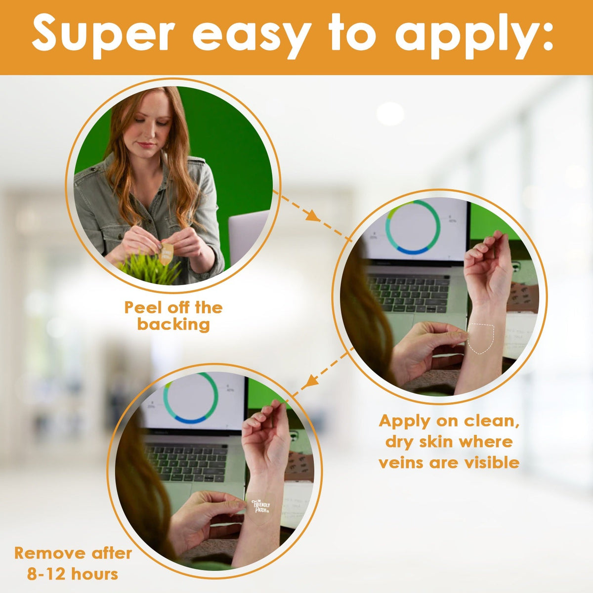 Instructions for applying a product with images of a woman using it.