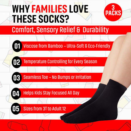 SmoothToe™ Essentials Crew – Seamless Toe Sensory - Friendly Socks 3 - Pack - Insight Family Market