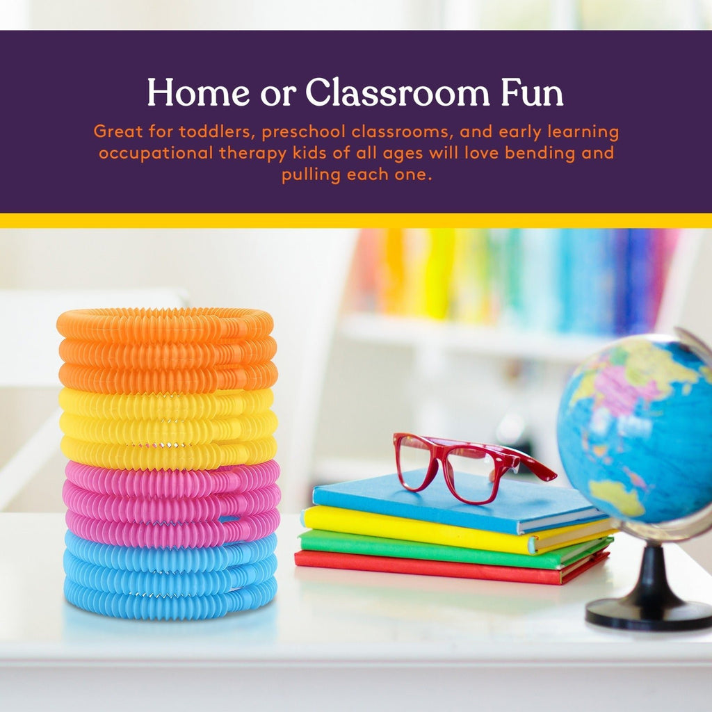 Special Supplies 12 - Pack MINI Fun Pull and Pop Tubes for Kids Stretch, Bend, Build, and Connect Toy, Provide Tactile and Auditory Sensory Play, Colorful, Heavy - Duty Plastic (Primary) - Insight Family Market