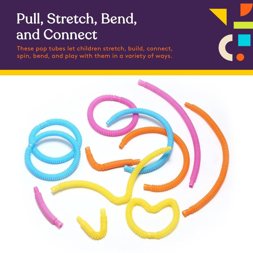 Special Supplies 12 - Pack MINI Fun Pull and Pop Tubes for Kids Stretch, Bend, Build, and Connect Toy, Provide Tactile and Auditory Sensory Play, Colorful, Heavy - Duty Plastic (Primary) - Insight Family Market