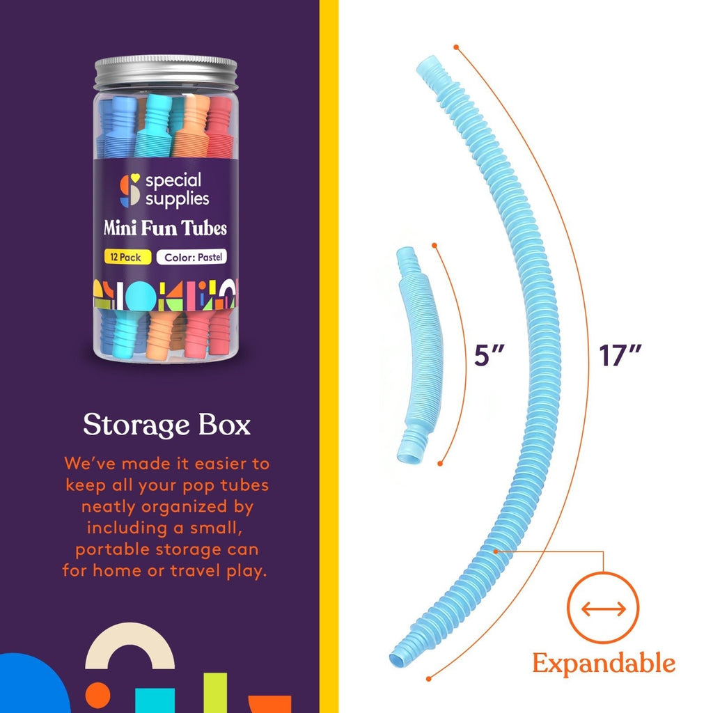 Special Supplies 12 - Pack MINI Fun Pull and Pop Tubes for Kids Stretch, Bend, Build, and Connect Toy, Provide Tactile and Auditory Sensory Play, Colorful, Heavy - Duty Plastic (Pastel) - Insight Family Market