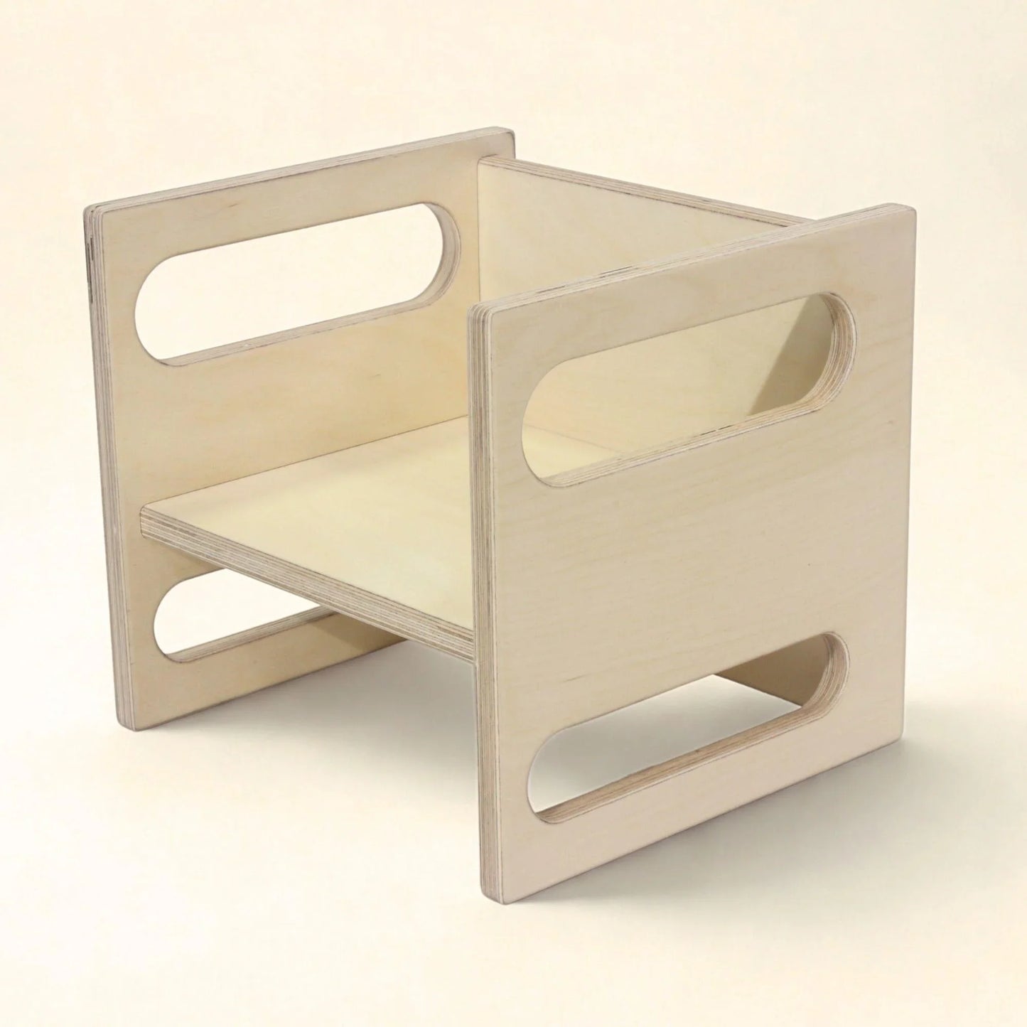 Montessori cube chair for kids, natural wood, adjustable seat, sensory learning furniture