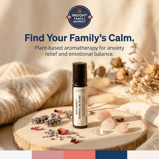 Aromatherapy essential oil blend with lavender, gemstones, and cozy blanket for stress relief