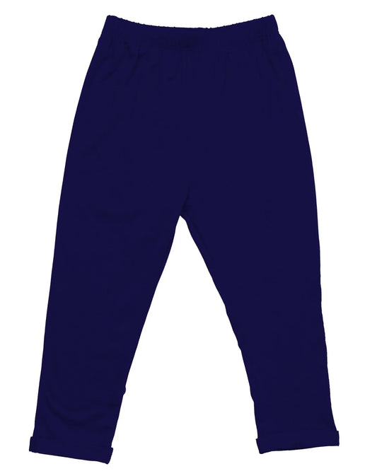Navy blue sensory-friendly pants with elastic waistband, displayed on white background
