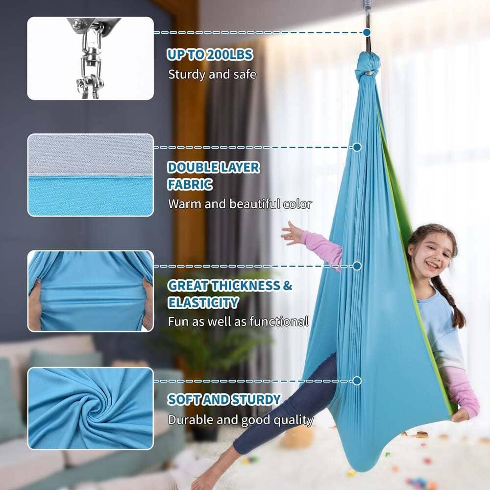 Sensory swing for kids, blue double-layer fabric, strong and elastic, supports up to 200 lbs