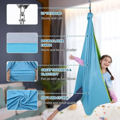 Sensory swing for kids, blue double-layer fabric, strong and elastic, supports up to 200 lbs