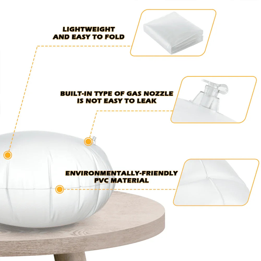 Inflatable white PVC sensory cushion on table, foldable, with built-in leakproof valve