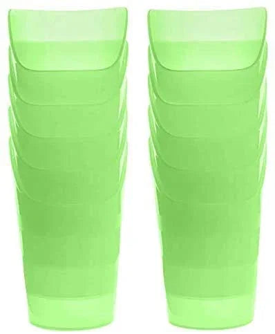 Set of green adaptive sensory-friendly cups stacked in two columns on white background