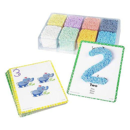 Tactile number flashcards and colorful sensory foam for multi-sensory learning activities