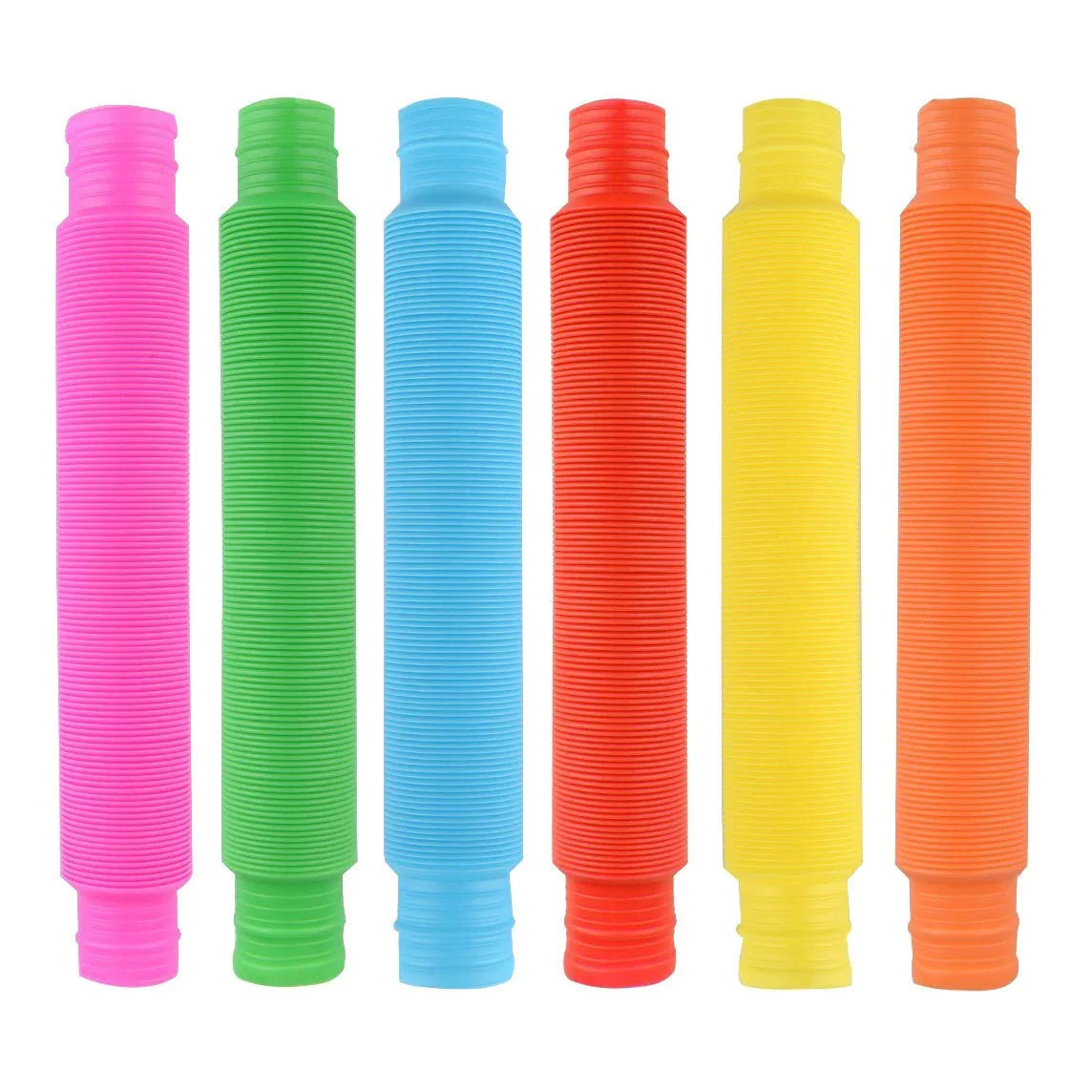 Set of six colorful sensory pop tubes for sensory play and stress relief